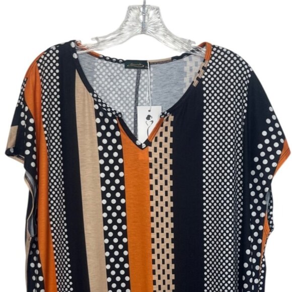 Ofeefan Striped Polka Dot Short Sleeve Top Womens XXL Orange Black New - Picture 4 of 10